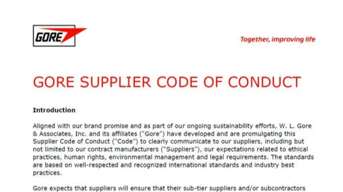 The first page of the supplier code of conduct document.