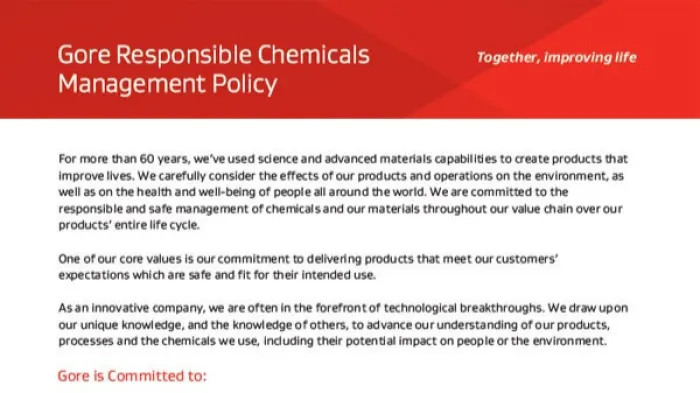 A screen shot of the responsible chemicals management policy.