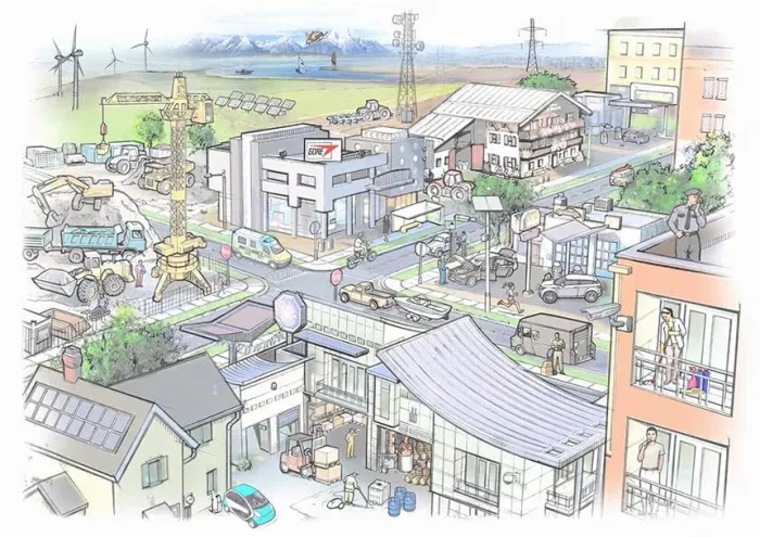 illustrated town map with areas that represent venting applications