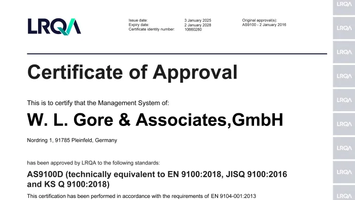 first page of as9100 certificate