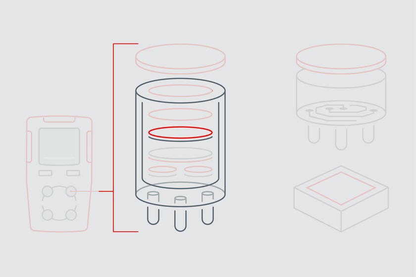 Infographic highlights the membrane at the working electrode in an EC gas sensor.