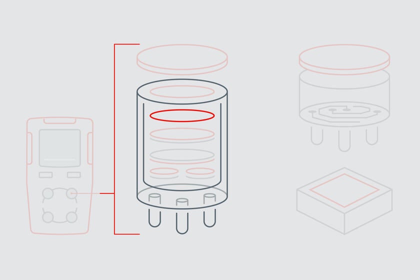 Infographic highlights the sealing ring that is used as an additional seal within the EC gas sensor stack.