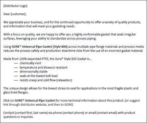 Sample Text for GORE Universal Pipe Gasket (Style 800) Email Campaigns