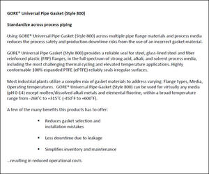 Positioning Statement for GORE Universal Pipe Gasket (Style 800)