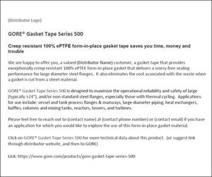 Sample Email for GORE Gasket Tape Series 500