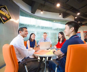 Team collaborating during a meeting