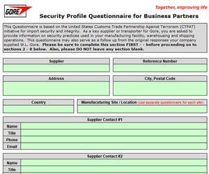 Master CTPAT Provider Security Questionnaire