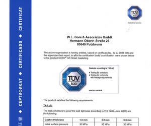 TA Luft Certificate for GORE GR Sheet Gasketing