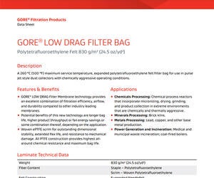 GORE® LOW DRAG FILTER BAG Polytetrafluoroethylene Felt 830 g/m² (24.5 oz/yd²) 