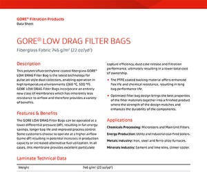 GORE LOW DRAG Filter Bag Fiberglass Fabric datasheet