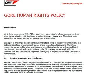 First page of the Gore Human Rights Policy