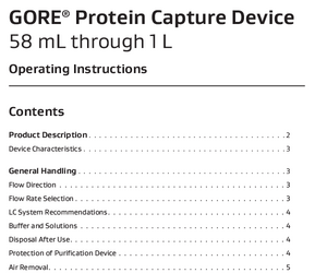 Operating Instructions: GORE® Protein Capture Device for 58 mL through 1 L