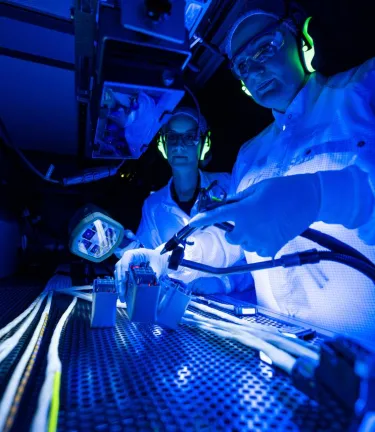 Gore cables inspected in a clean environment with ultraviolet light