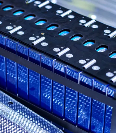 Close-up of one group of battery pack at electric vehicle chassis.