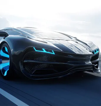 Modern car driving fast on a road.