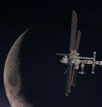 Satellite in space in front of a planet.