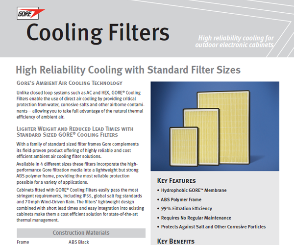 Gore Cooling Filters Ambient Air Filtration For Outdoor Cabinets