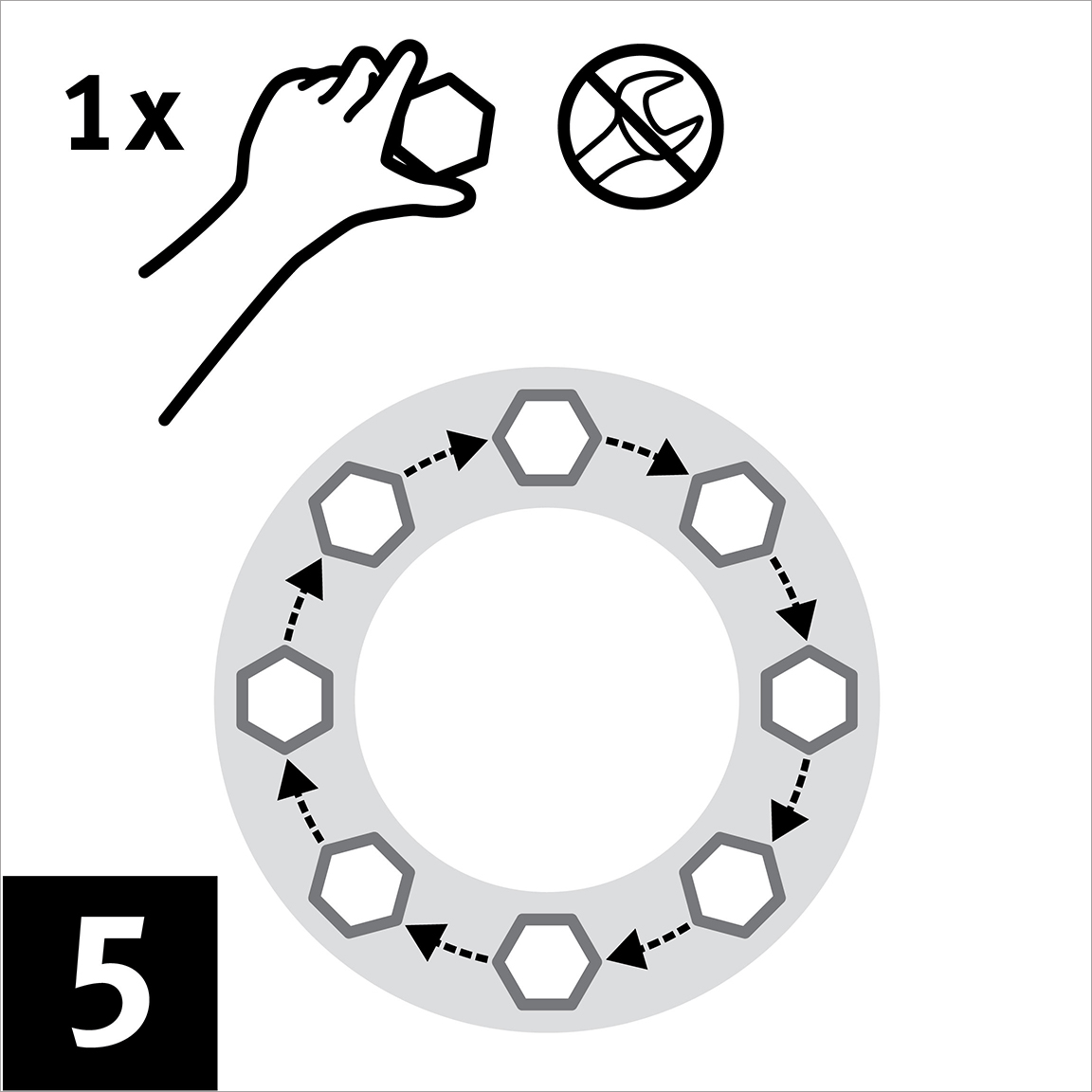 Finger-tighten the bolts, moving in a circular direction.