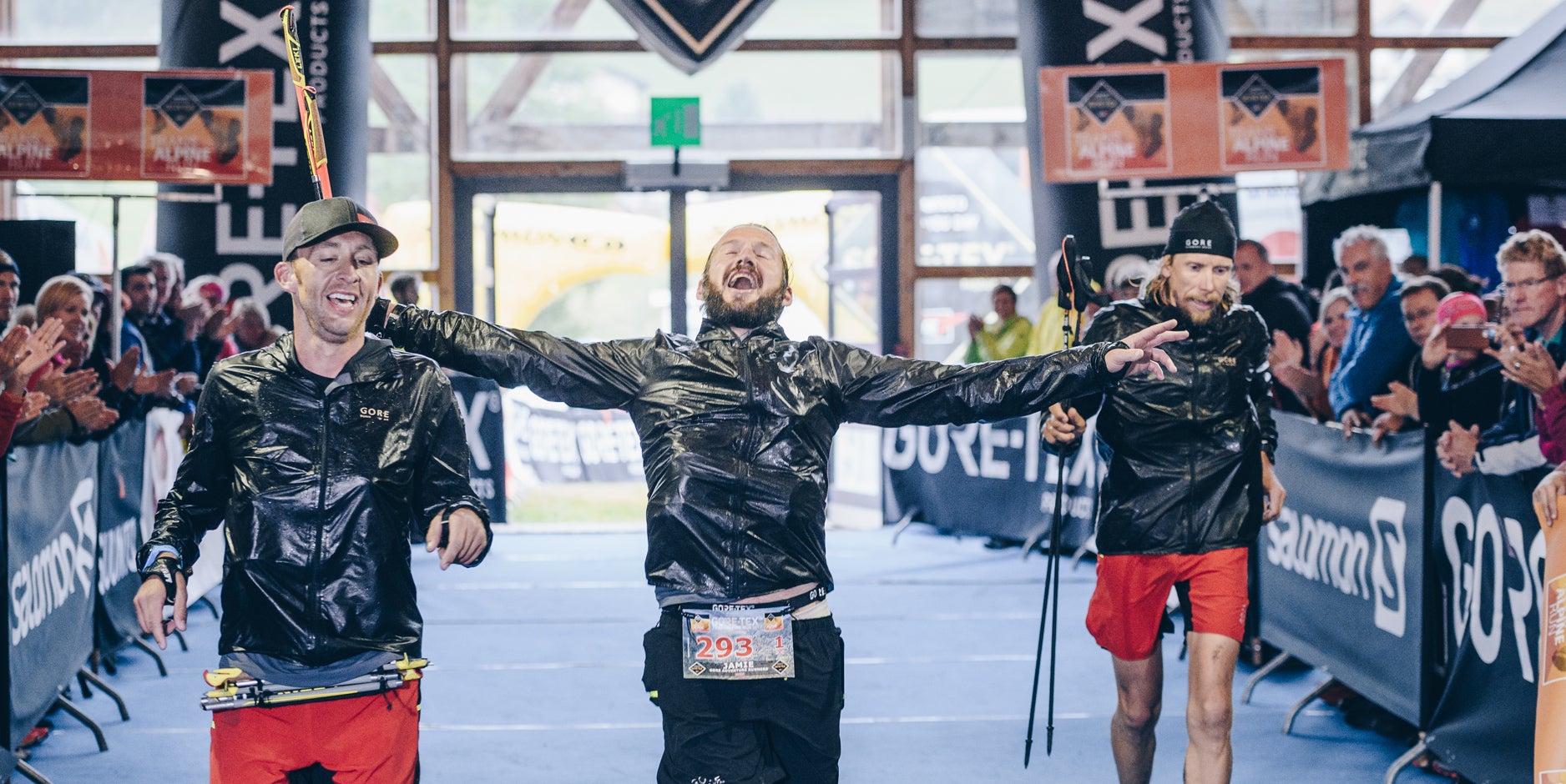 Jamie and his teammates crossing the finish line