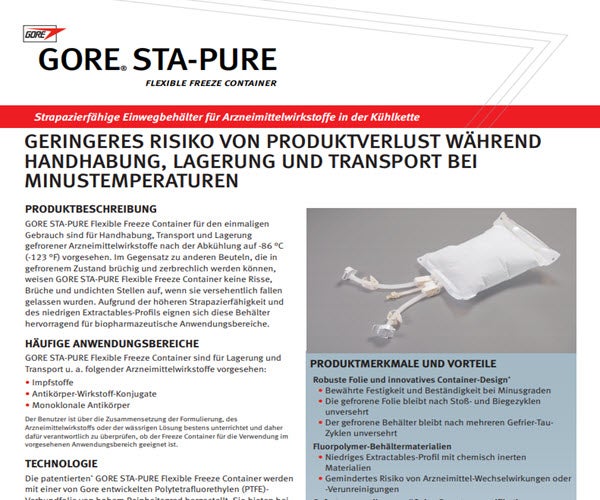 Thumbnail image of data sheet document for GORE® STA-PURE™ Flexible Freeze Container