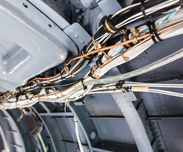 Wire and cable bundles in military helicopter