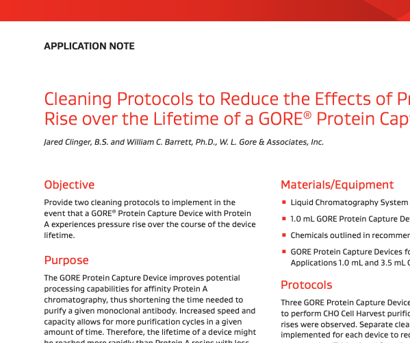 Image of Application Note for GORE® Protein Capture Device Cleaning Protocols