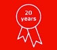 Icon of a badge with the writing “20 years” on it representing Gore’s many years of experience in developing venting solutions.  