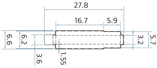 Technical drawing of the dimensions of a reference design for 5G mmWave antenna part**.