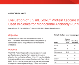 Image of Application Note for GORE® Protein Capture Device Used in Series
